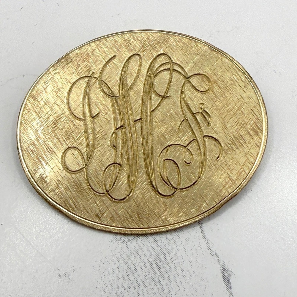 Vintage 12K Gold Filled Monogram Brooch DFH Engraved Initial‎ Oval Pin